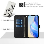 For iPhone 16e Art Colored Drawing Pattern Leather Phone Case(Panda)