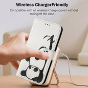 For iPhone 16e Art Colored Drawing Pattern Leather Phone Case(Panda)