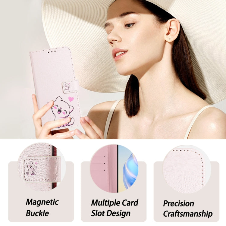 For iPhone 16e Art Colored Drawing Pattern Leather Phone Case(Cute cat) - iPhone 16e Cases by PMC TechLife | Online Shopping South Africa | PMC TechLife | Buy Now Pay Later Mobicred