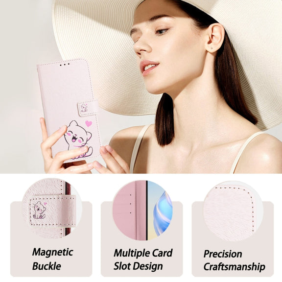 For iPhone 16e Art Colored Drawing Pattern Leather Phone Case(Cute cat)
