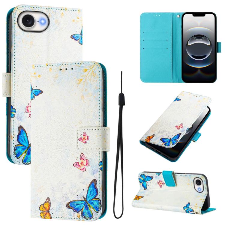 For iPhone 16e Art Colored Drawing Pattern Leather Phone Case(Butterfly house) - iPhone 16e Cases by PMC TechLife | Online Shopping South Africa | PMC TechLife | Buy Now Pay Later Mobicred