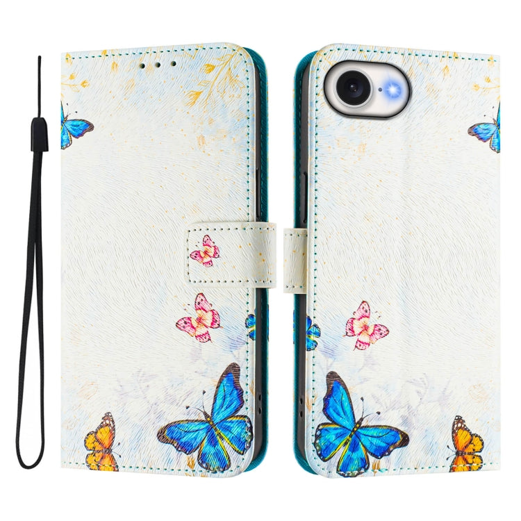 For iPhone 16e Art Colored Drawing Pattern Leather Phone Case(Butterfly house) - iPhone 16e Cases by PMC TechLife | Online Shopping South Africa | PMC TechLife | Buy Now Pay Later Mobicred