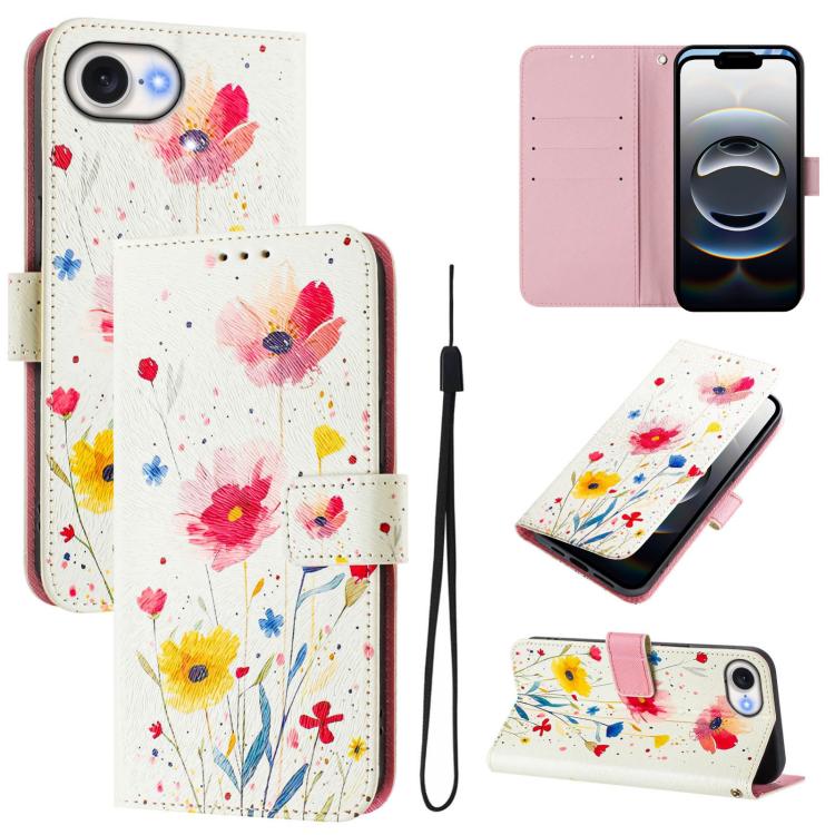For iPhone 16e Art Colored Drawing Pattern Leather Phone Case(Flowers and plants) - iPhone 16e Cases by PMC TechLife | Online Shopping South Africa | PMC TechLife | Buy Now Pay Later Mobicred