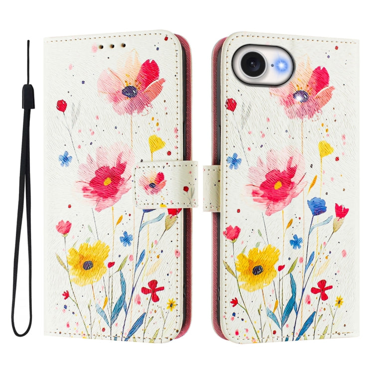 For iPhone 16e Art Colored Drawing Pattern Leather Phone Case(Flowers and plants) - iPhone 16e Cases by PMC TechLife | Online Shopping South Africa | PMC TechLife | Buy Now Pay Later Mobicred