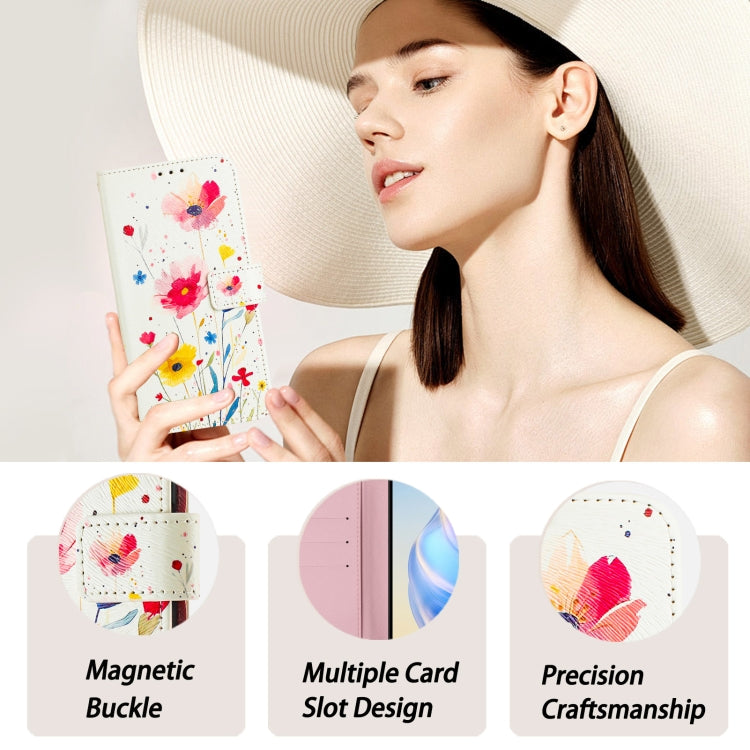 For iPhone 16e Art Colored Drawing Pattern Leather Phone Case(Flowers and plants) - iPhone 16e Cases by PMC TechLife | Online Shopping South Africa | PMC TechLife | Buy Now Pay Later Mobicred