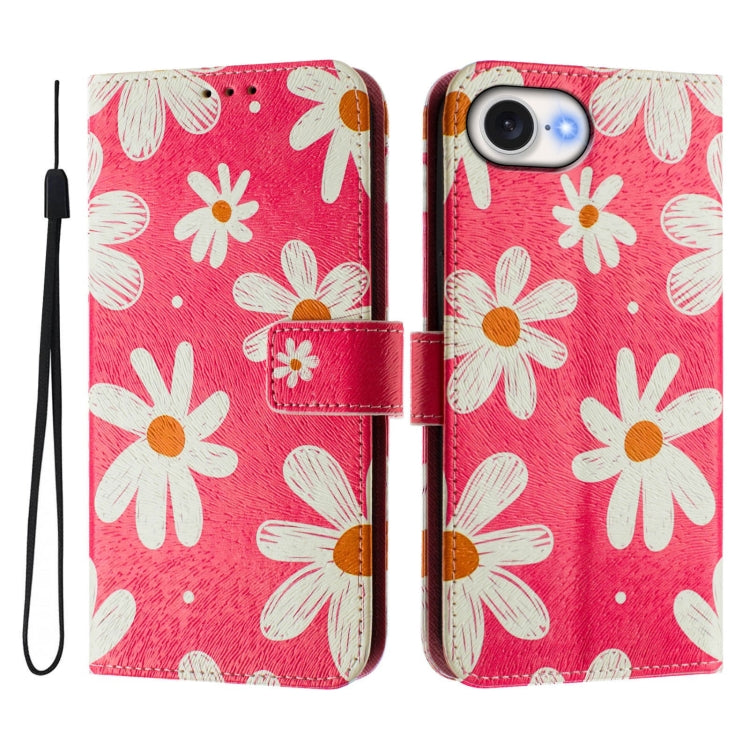 For iPhone 16e Art Colored Drawing Pattern Leather Phone Case(Pink daisy) - iPhone 16e Cases by PMC TechLife | Online Shopping South Africa | PMC TechLife | Buy Now Pay Later Mobicred