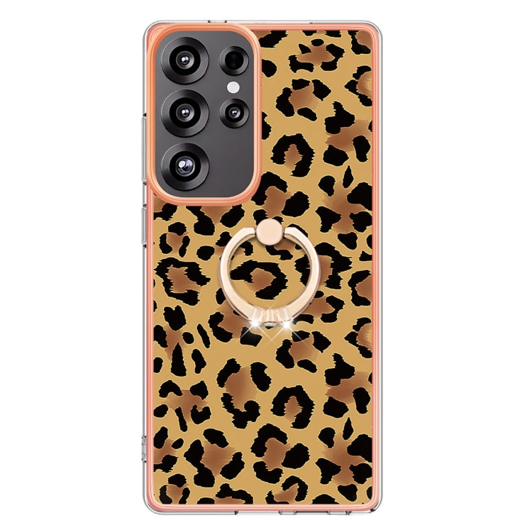 For Samsung Galaxy S25 Ultra 5G Electroplating Dual-side IMD Phone Case with Ring Holder(Leopard Print) - Galaxy S25 Ultra 5G Cases by PMC TechLife | Online Shopping South Africa | PMC TechLife | Buy Now Pay Later Mobicred