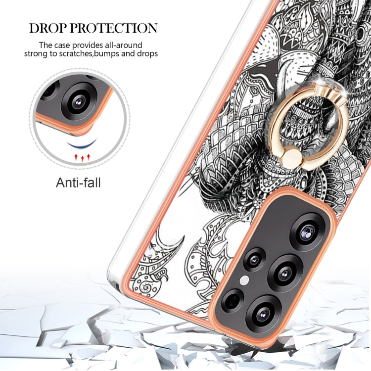 For Samsung Galaxy S25 Ultra 5G Electroplating Dual-side IMD Phone Case with Ring Holder(Totem Elephant) - Galaxy S25 Ultra 5G Cases by PMC TechLife | Online Shopping South Africa | PMC TechLife | Buy Now Pay Later Mobicred
