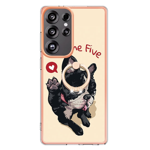 For Samsung Galaxy S25 Ultra 5G Electroplating Dual-side IMD Phone Case with Ring Holder(Lucky Dog)