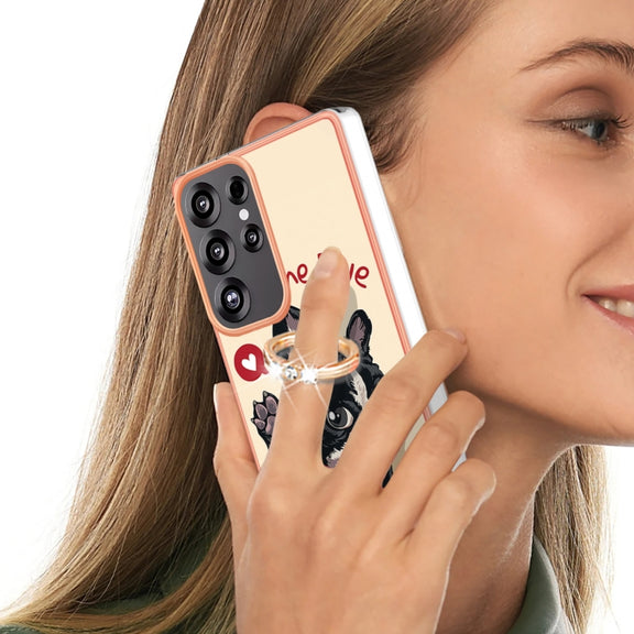 For Samsung Galaxy S25 Ultra 5G Electroplating Dual-side IMD Phone Case with Ring Holder(Lucky Dog)