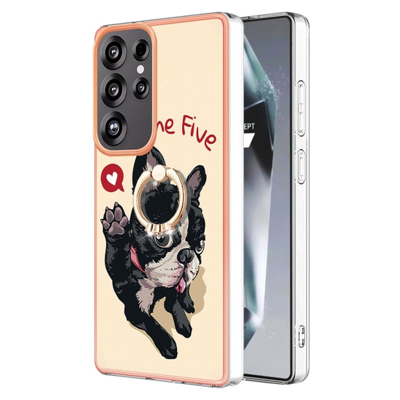 For Samsung Galaxy S25 Ultra 5G Electroplating Dual-side IMD Phone Case with Ring Holder(Lucky Dog)