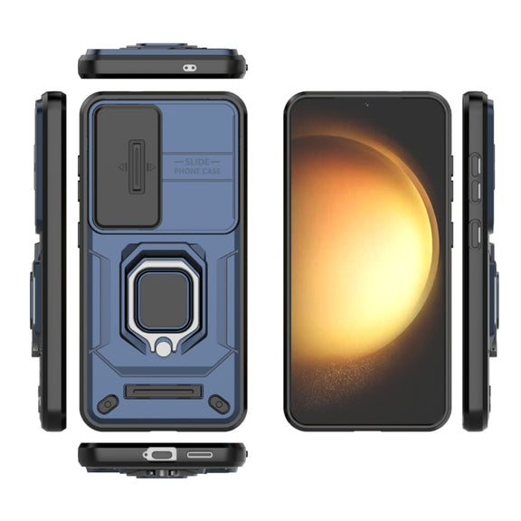 For Samsung Galaxy S25 5G Sliding Camshield TPU + PC Shockproof Phone Case with Holder(Blue)