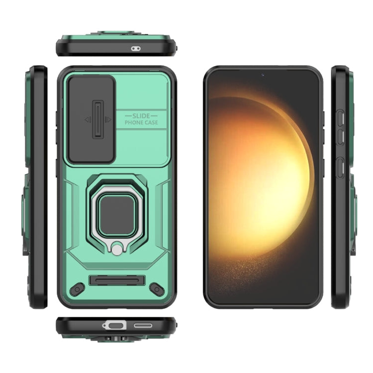 For Samsung Galaxy S25 5G Sliding Camshield TPU + PC Shockproof Phone Case with Holder(Green) - free shipping - PMC Jewellery - Order now!