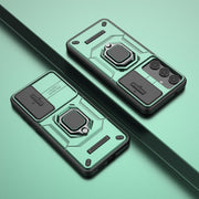 For Samsung Galaxy S25+ 5G Sliding Camshield TPU + PC Shockproof Phone Case with Holder(Green)