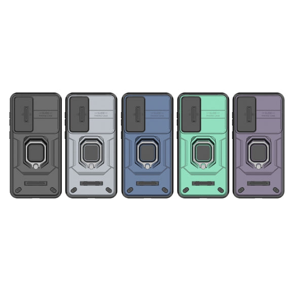 For Samsung Galaxy S25+ 5G Sliding Camshield TPU + PC Shockproof Phone Case with Holder(Green)
