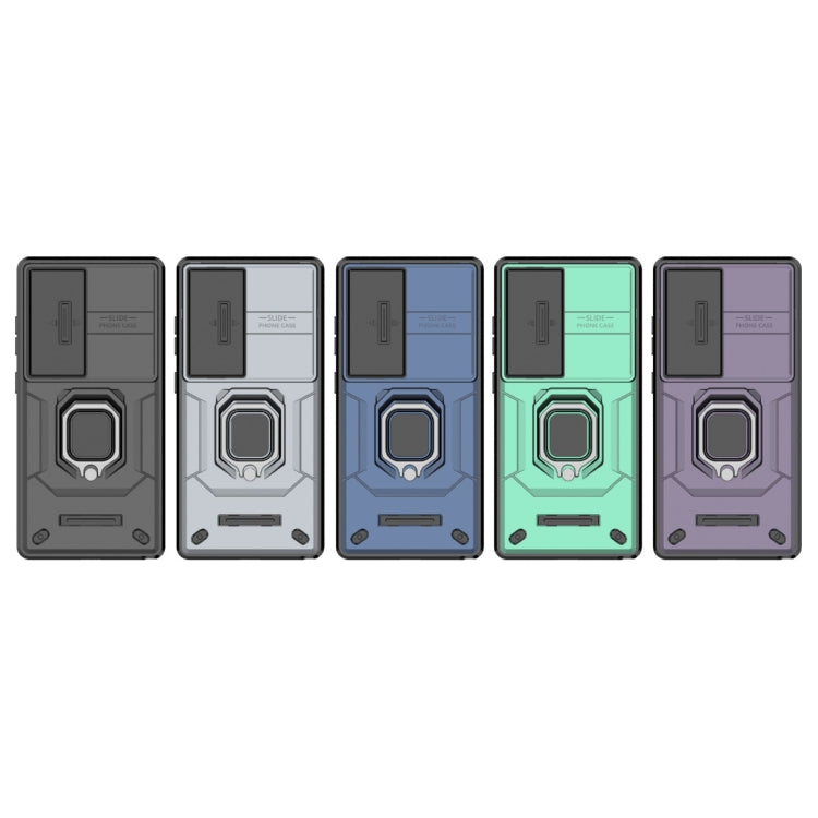 For Samsung Galaxy S25 Ultra 5G Sliding Camshield TPU + PC Shockproof Phone Case with Holder(Purple)