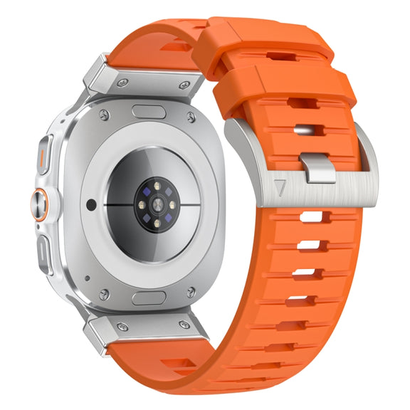 For Samsung Galaxy Watch Ultra 47mm / Ultra 2025 Steel Buckle Fluororubber Watch Band(Silver Orange)