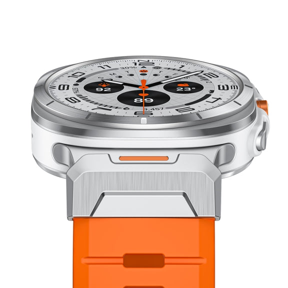 For Samsung Galaxy Watch Ultra 47mm / Ultra 2025 Steel Buckle Fluororubber Watch Band(Silver Orange)