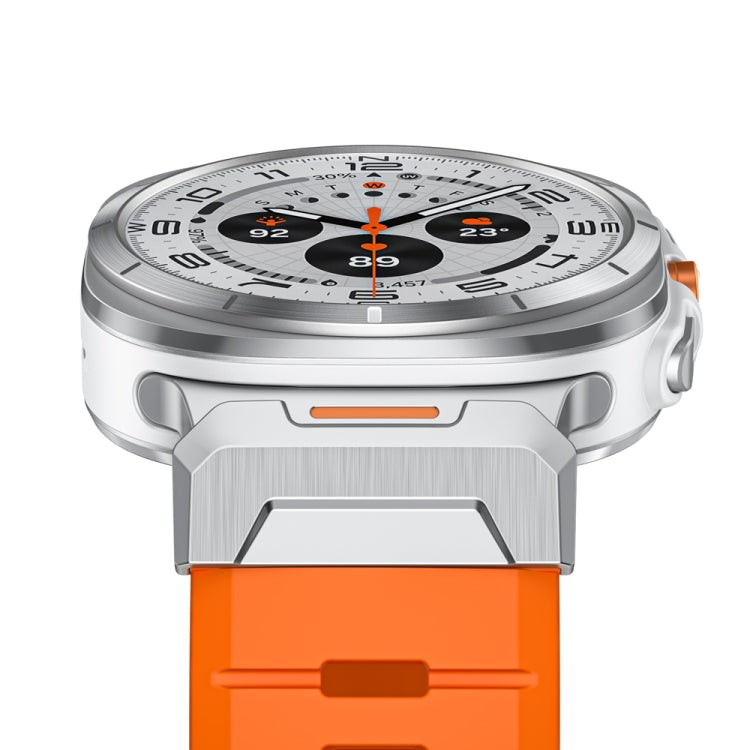 For Samsung Galaxy Watch Ultra 47mm / Ultra 2025 Steel Buckle Fluororubber Watch Band(Silver Orange)