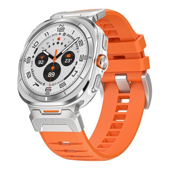 For Samsung Galaxy Watch Ultra 47mm / Ultra 2025 Steel Buckle Fluororubber Watch Band(Silver Orange)