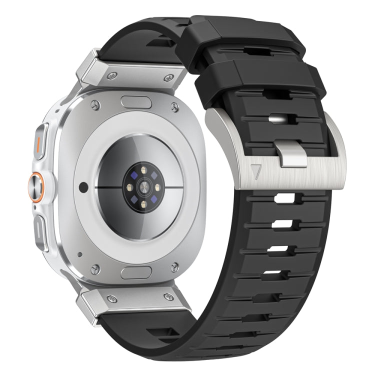 For Samsung Galaxy Watch Ultra 47mm Steel Buckle Fluororubber Watch Band(Silver Black)