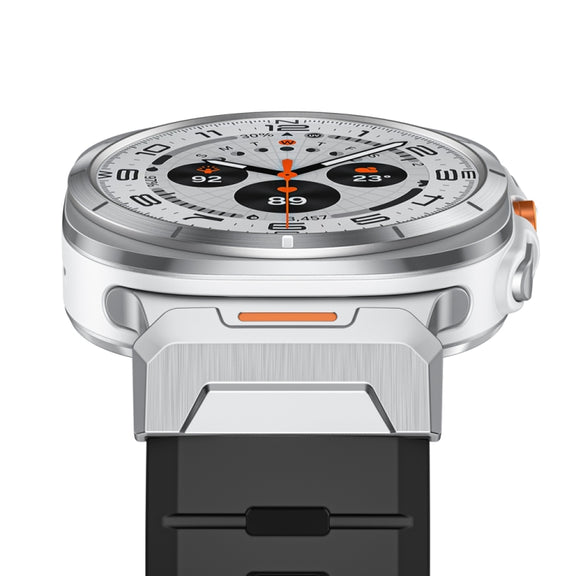For Samsung Galaxy Watch Ultra 47mm Steel Buckle Fluororubber Watch Band(Silver Black)