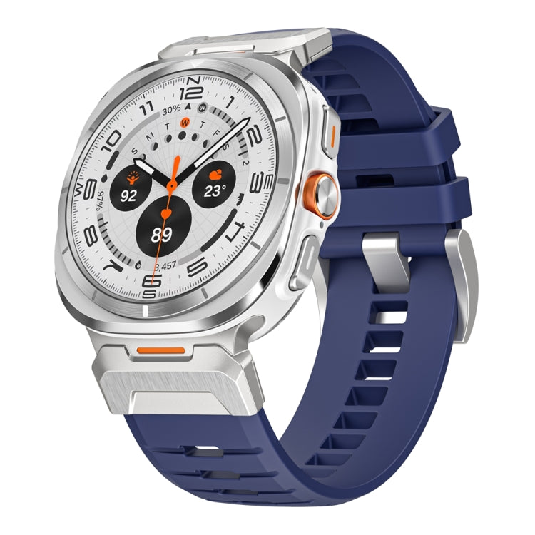 For Samsung Galaxy Watch Ultra 47mm Steel Buckle Fluororubber Watch Band(Silver Blue) - free shipping - PMC TechLife - Order now!