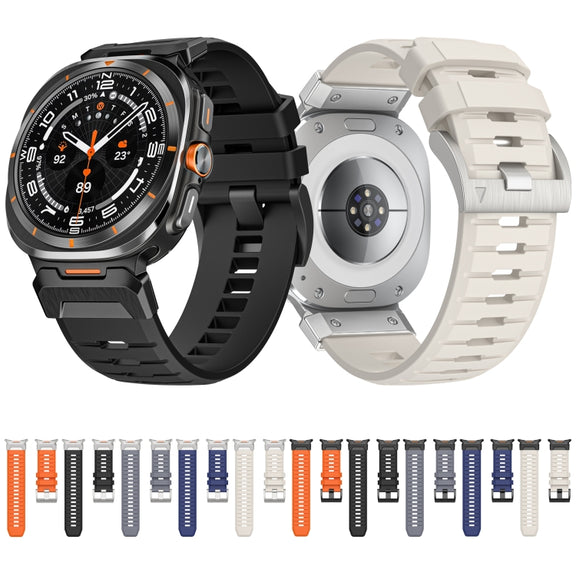 For Samsung Galaxy Watch Ultra 47mm / Ultra 2025 Steel Buckle Fluororubber Watch Band(Silver Orange)