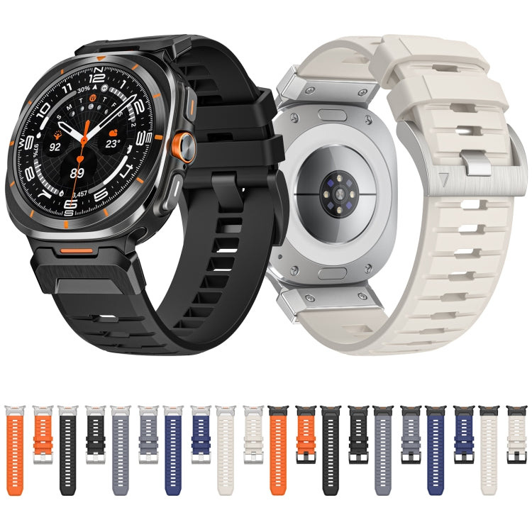 For Samsung Galaxy Watch Ultra 47mm / Ultra 2025 Steel Buckle Fluororubber Watch Band(Silver Orange)