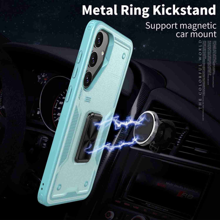 For Samsung Galaxy S25+ 5G Ring Holder PC Hybrid TPU Phone Case(Blue)