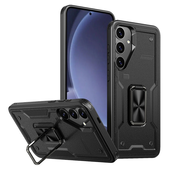 For Samsung Galaxy S25+ 5G Ring Holder PC Hybrid TPU Phone Case(Black)