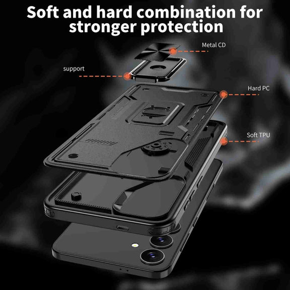 For Samsung Galaxy S25 Ultra 5G Ring Holder PC Hybrid TPU Phone Case(Black)