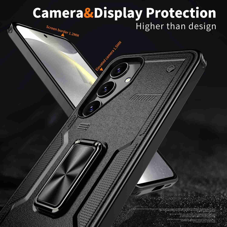 For Samsung Galaxy S25 Ultra 5G Ring Holder PC Hybrid TPU Phone Case(Black)