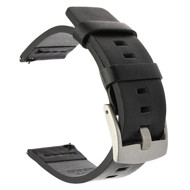 For Suunto 9 / Suunto 7 Steel Buckle 24mm Genuine Leather Watch Band(Black Silver)