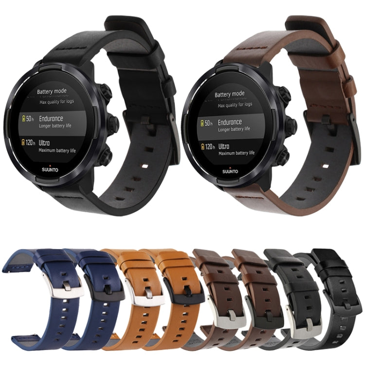 For Suunto 9 / Suunto 7 Steel Buckle 24mm Genuine Leather Watch Band(Brown Silver) - free shipping - PMC Jewellery - Order now!