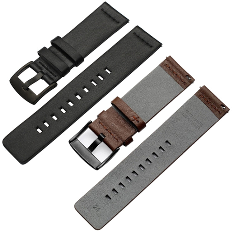 For Suunto 9 / Suunto 7 Steel Buckle 24mm Genuine Leather Watch Band(Black Silver) - free shipping - PMC Jewellery - Order now!