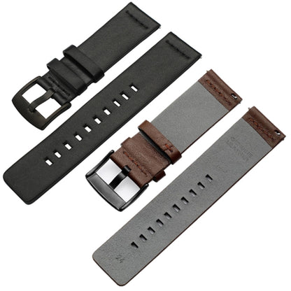 For Suunto 9 / Suunto 7 Steel Buckle 24mm Genuine Leather Watch Band(Black Silver) - free shipping - PMC Jewellery - Order now!