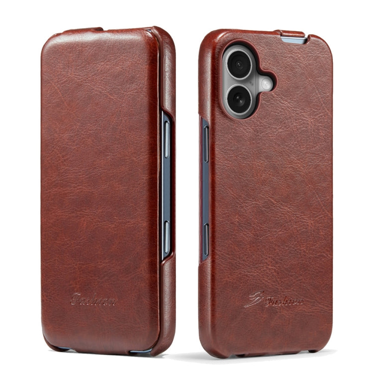 For iPhone 16 Plus Fierre Shann 64 Texture Vertical Flip PU Leather Phone Case(Brown) - iPhone 16 Plus Cases by FIERRE SHANN | Online Shopping South Africa | PMC Jewellery | Buy Now Pay Later Mobicred