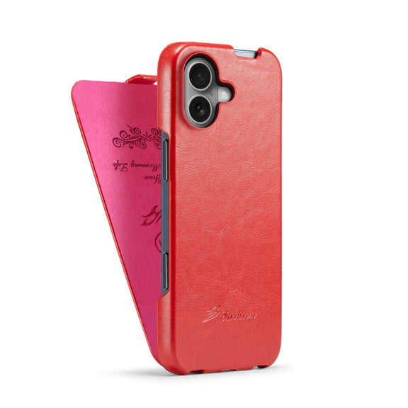For iPhone 16 Fierre Shann 64 Texture Vertical Flip PU Leather Phone Case(Red)