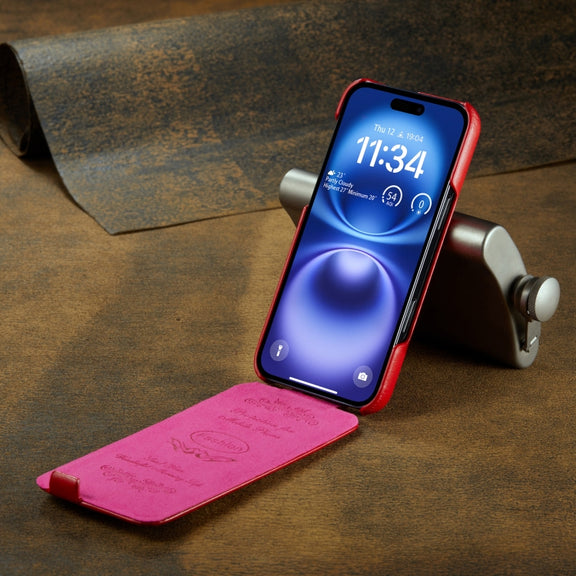For iPhone 16 Fierre Shann 64 Texture Vertical Flip PU Leather Phone Case(Red)