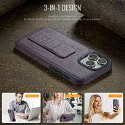 For iPhone 16 Pro Fierre Shann Oil Wax Cow Leather Holder Back Phone Case(Purple)