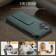 For iPhone 16 Plus Fierre Shann Oil Wax Cow Leather Holder Back Phone Case(Green)
