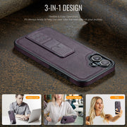 For iPhone 16 Plus Fierre Shann Oil Wax Cow Leather Holder Back Phone Case(Purple)