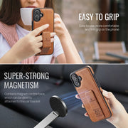 For iPhone 16 Plus Fierre Shann Oil Wax Cow Leather Holder Back Phone Case(Brown)