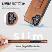 For iPhone 16 Plus Fierre Shann Oil Wax Cow Leather Holder Back Phone Case(Brown)