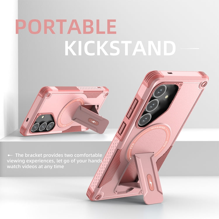 For Samsung Galaxy S24+ 5G / S25+ 5G Armor MagSafe Holder PC Hybrid TPU Phone Case(Pink)