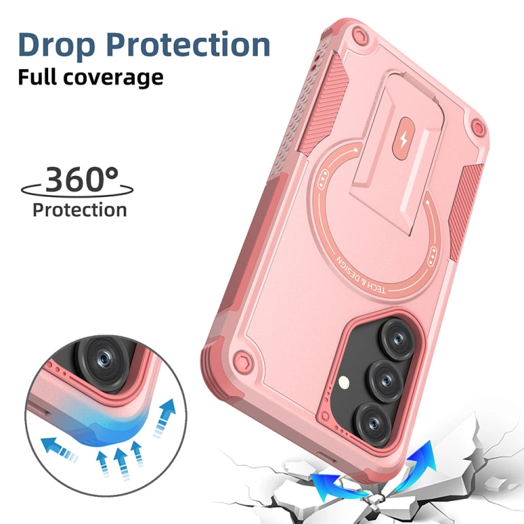 For Samsung Galaxy S24+ 5G / S25+ 5G Armor MagSafe Holder PC Hybrid TPU Phone Case(Pink)