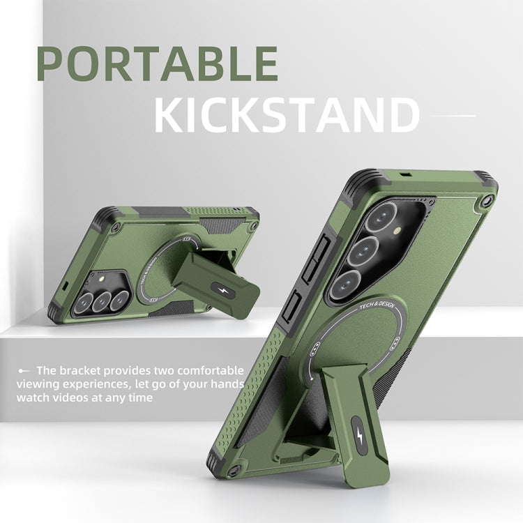 For Samsung Galaxy S24+ 5G / S25+ 5G Armor MagSafe Holder PC Hybrid TPU Phone Case(Army Green)