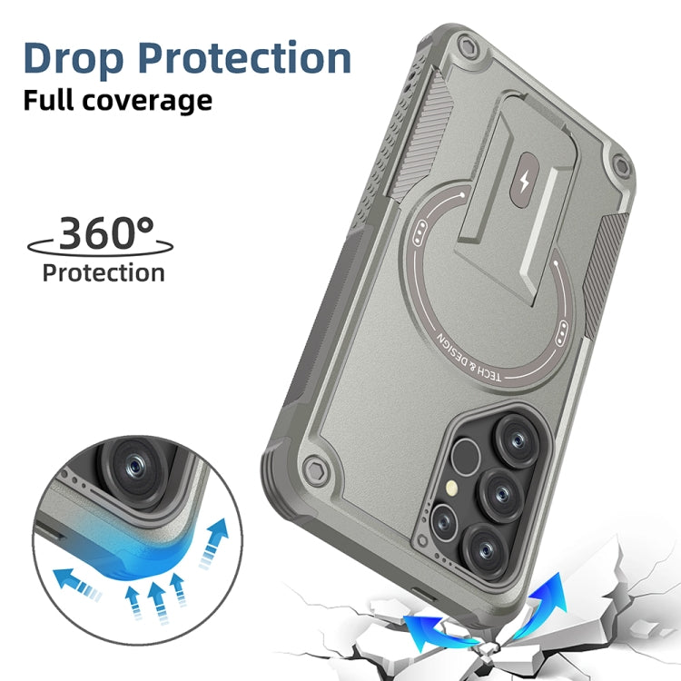For Samsung Galaxy S25 Ultra 5G Armor MagSafe Holder PC Hybrid TPU Phone Case(Grey)