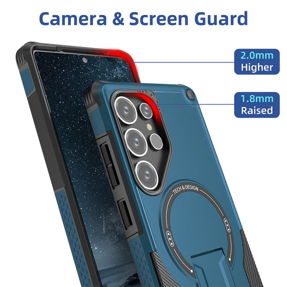For Samsung Galaxy S25 Ultra 5G Armor MagSafe Holder PC Hybrid TPU Phone Case(Dark Blue)